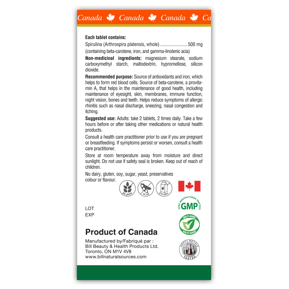 BILL Natural Sources® Spirulina 500mg 300 Tablets